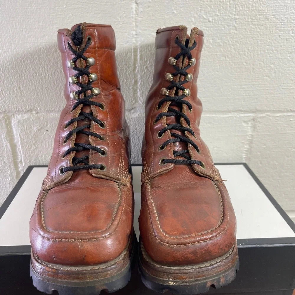 Vintage Thom McAn Insulated Brown Leather Work Ankle Boots Men's Size 7.5 D